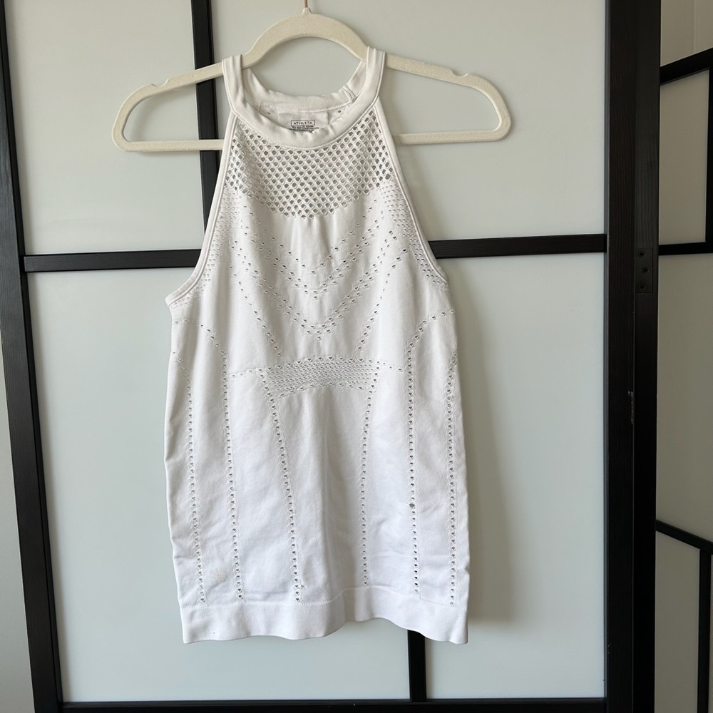 [XS] White Athleta Halter Mesh Pattern Tank Top Women’s